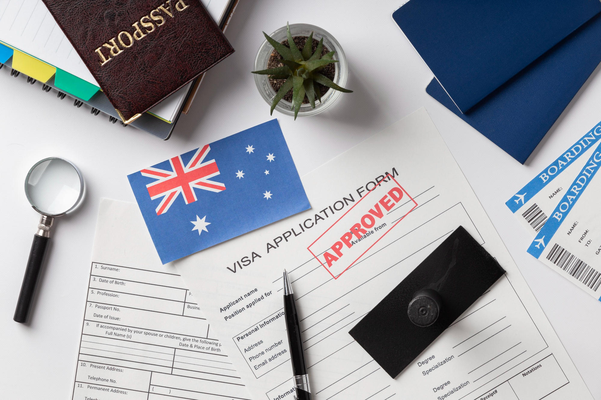Image of a visa application form with an Australian flag on the table | High Paying Jobs in Australia for Immigrants | School Infospot